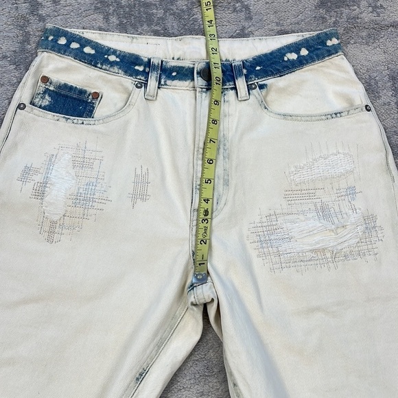 New Oak & Acorn Ninety Three Long Cut Off Frayed Hem Shorts Dipped Indigo 29 - Picture 8 of 14